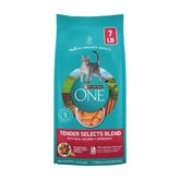 Purina ONE front packaging showing real salmon and benefits
