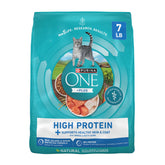 Purina ONE front packaging showing salmon and ocean whitefish benefits