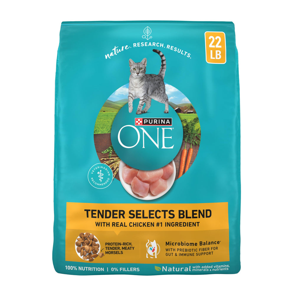 Purina ONE front packaging showing 22 lb bag and brand benefits