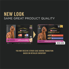 Purina Pro Plan opened salmon and rice can showing moist texture and flavor
