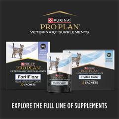 Purina Pro Plan FortiFlora packet sprinkled over cat bowl aids acceptance