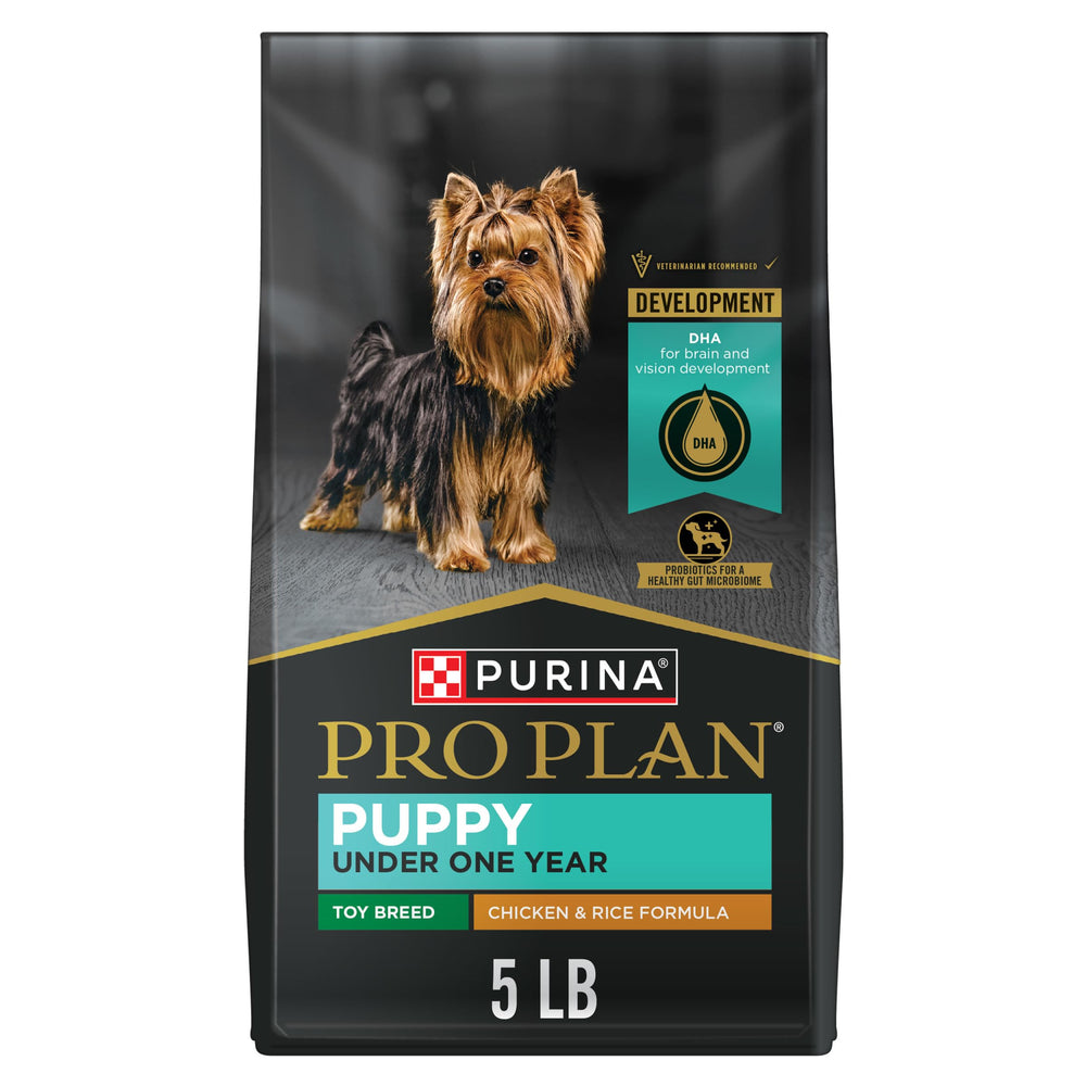 Purina Pro Plan front bag showing toy breed formula and benefits