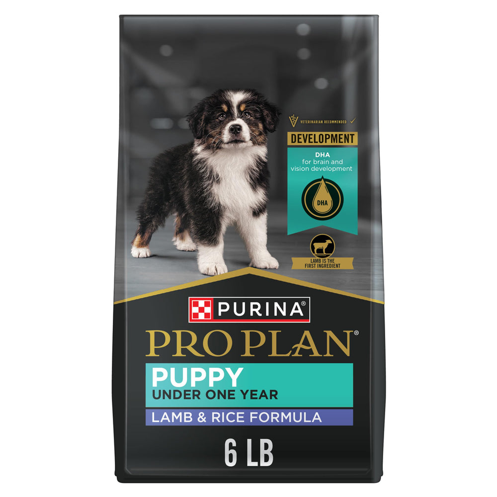 Purina Pro Plan front of bag showing lamb and rice formula benefits