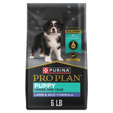 Purina Pro Plan front of bag showing lamb and rice formula benefits