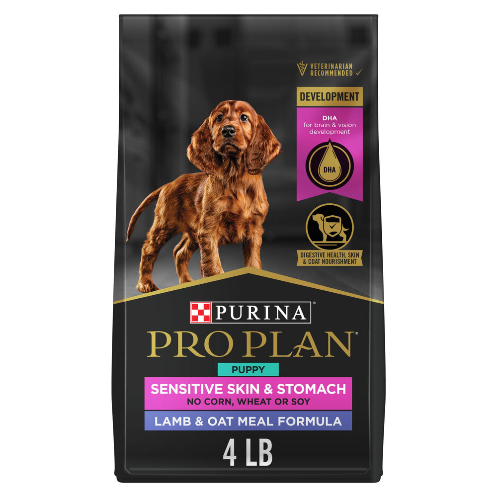 Purina Pro Plan front packaging showing lamb and oat meal benefits