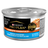 Purina Pro Plan front packaging showing seafood stew and benefits