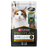 Purina Pro Plan LiveClear front packaging showing product and benefit
