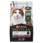Purina Pro Plan LiveClear front packaging showing product benefits