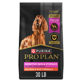 Purina Pro Plan front packaging showing salmon formula benefits