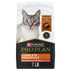 Purina Pro Plan bag front view showing salmon recipe and 7 lb size benefit