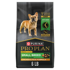 Purina Pro Plan front packaging shows senior small-breed formula and benefits