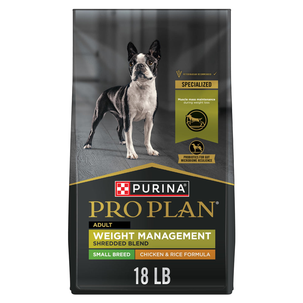 Purina Pro Plan front packaging showing weight management benefits and size