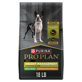 Purina Pro Plan front packaging showing weight management benefits and size
