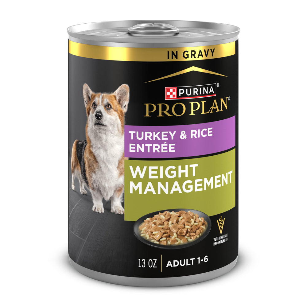 Purina Pro Plan front can view showing weight management benefits