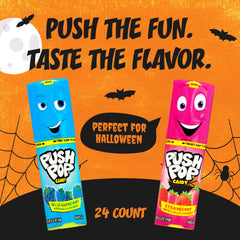 Close-up of Push Pop lollipops highlighting fruity flavor colors
