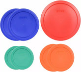 Pyrex Mardi Gras front packaging showing seven colorful replacement lids and part numbers