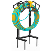 Qatsrin front view of black hose holder showing stable profile and neat storage benefit