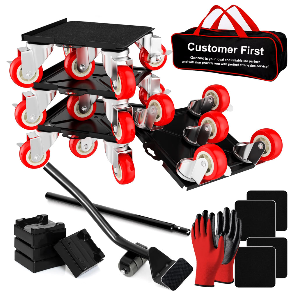 Qenovo front view of red 5.3-inch platforms showing compact, heavy-duty support