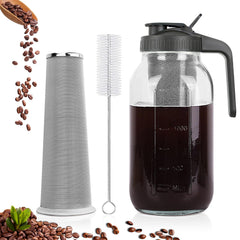 QHH front view mason jar pitcher showing full 64 oz capacity and clear glass for visibility