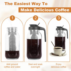 QHH wide mouth filled with coffee grounds and water for easy steeping and fruit additions