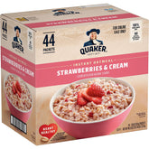 Quaker front packaging showing 44 strawberry cream packets and convenience