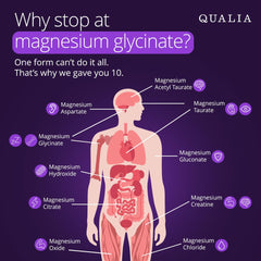 Close-up of Qualia Magnesium+ tablet texture for easy swallowing