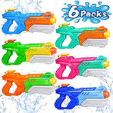 Quanquer front packaging showing six colorful blasters and gift-ready box benefit quick setup