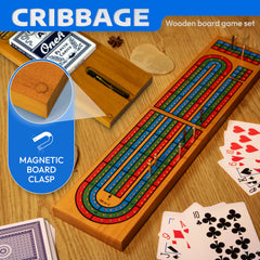 Queensell folded travel cribbage board demonstrating compact portability