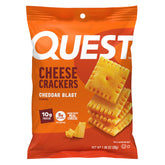 Quest front pack showing box and single-serve pouches for convenient snacking