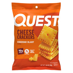 Quest front pack showing box and single-serve pouches for convenient snacking