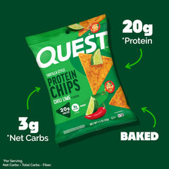 Close-up texture of Quest chip crunch highlighting baked crispness benefit