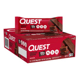Quest front box view showing 12-count packaging and benefit of portable protein