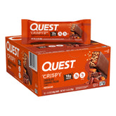 Quest front packaging showing chocolate caramel pecan flavor and carton benefits