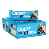 Quest front packaging showing cookies and cream flavor and protein benefit