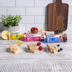 Quest Lemon Cake bar cross-section revealing chewy interior and cakey appearance