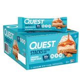Quest Stacks front box showing cinnamon brown sugar flavor benefits