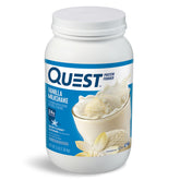 Quest vanilla milkshake front canister showing label and size benefit