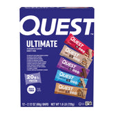 Quest front packaging showing twelve-count variety pack and convenience