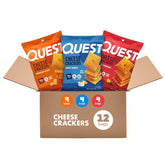 Quest variety pack front view showing four flavor bags and convenience benefit
