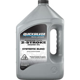 Quicksilver 2-stroke gallon front label showing product and benefits
