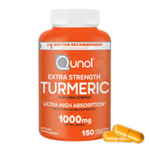 Qunol bottle front label showing turmeric curcumin benefits and dosage