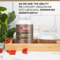 Qunol softgel oil texture with droplet illustrating nutrient potency