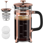 QUQIYSO front view borosilicate press showing elegant design and clear flavor benefit