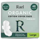 Rael front packaging showing large heavy pads and count, clear product benefit