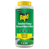 Raid front label 24 oz ground wasp dust showing product benefit of colony control