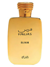 Rasasi Hawas Elixir front bottle view showing elegant packaging and unisex appeal