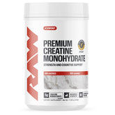 RAW front packaging showing simple unflavored creatine label and servings benefit