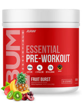 RAW front label showing Fruit Burst tub and benefits