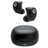 Raycon front view showing earbuds and case, highlighting sleek design and durability