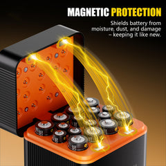 RayHom charger in use with AA and AAA installed demonstrating simultaneous charging